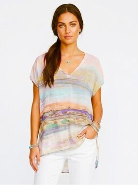 SOFT SURROUNDINGS 100% Silk Serendipity Top / Desert Villa Landscape Blouse